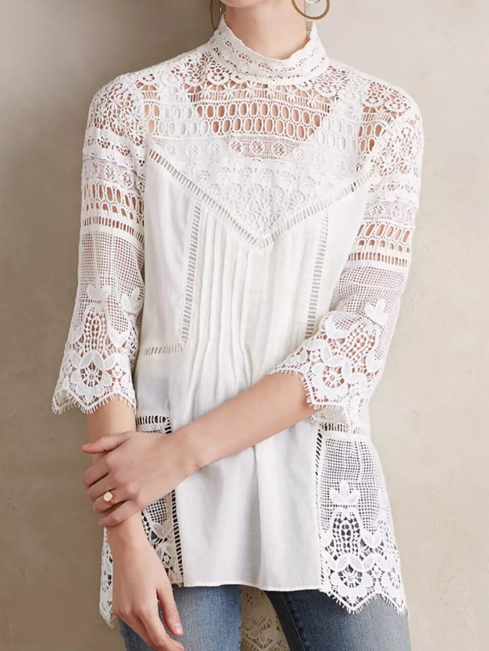 NWT Plenty by Tracy Reese Anthropologie cream 100% cotton Laced Maris Tunic top